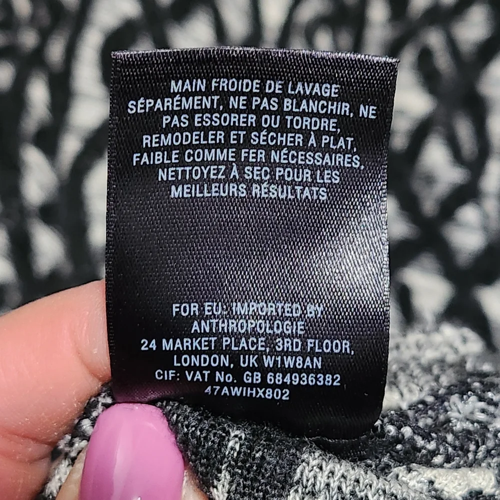 ANTHROPOLOGIE MOTH Black White Wool Blend 3/4 Sleeve Geometric Midi Dress Medium - Picture 10 of 16